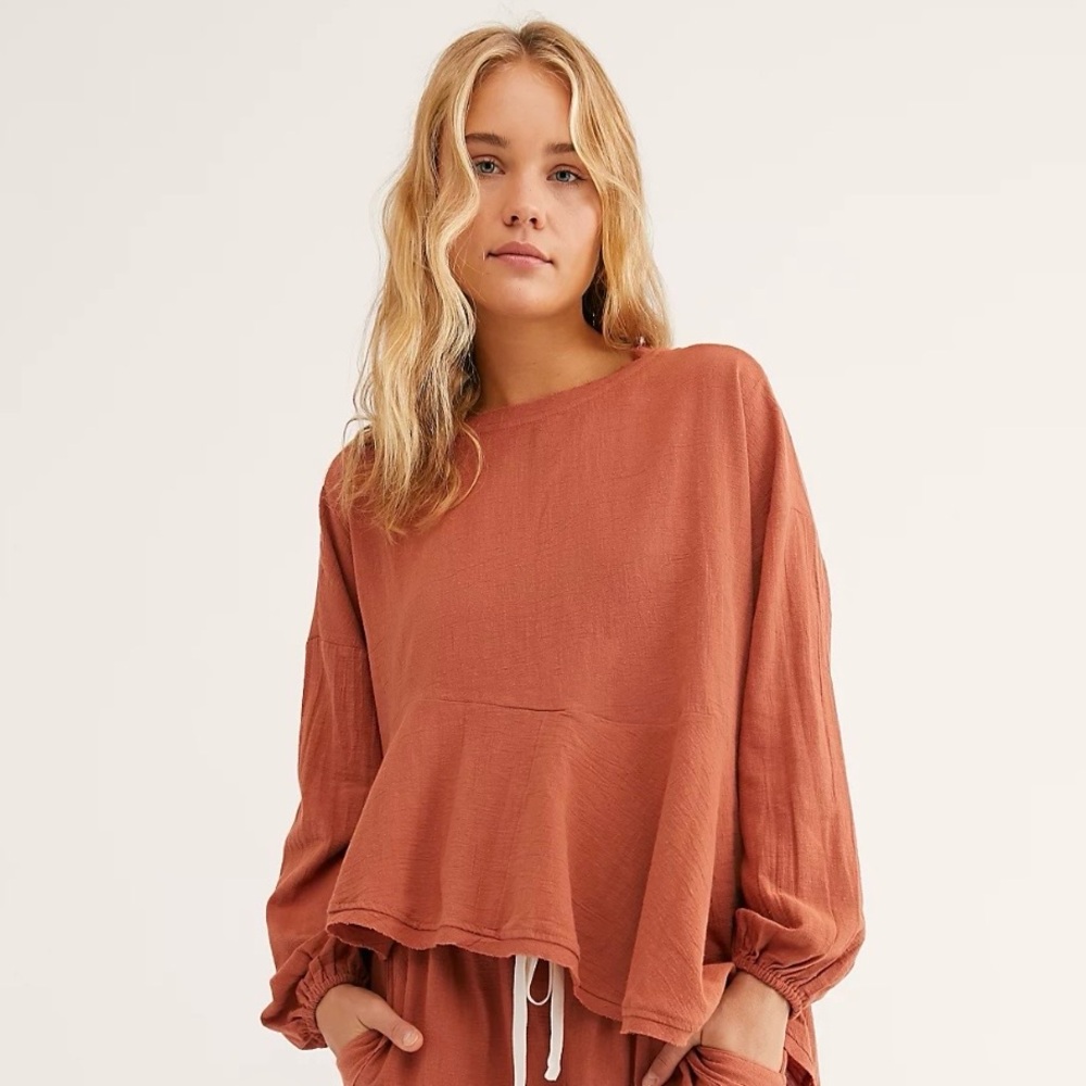 Free People Aloha Autumn Set TOP ONLY 100% Cotton Rust Color